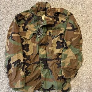Alpha Industries M65 Field Jacket Coat US Military Woodland‎ Camo Small Short *